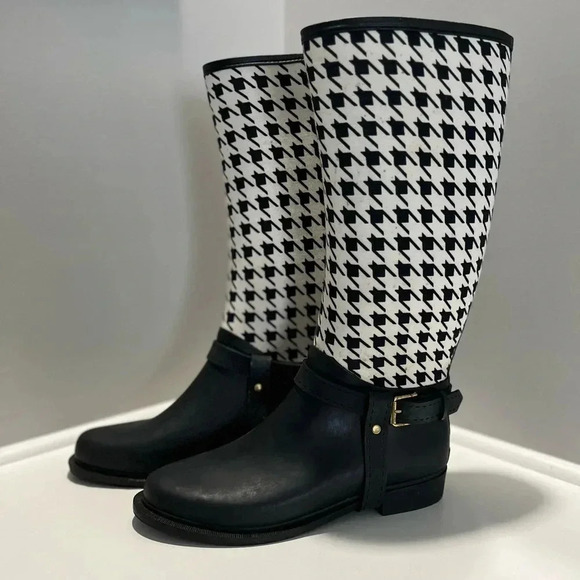Charlie Paige Tall Houndstooth Riding Boots - Picture 1 of 15